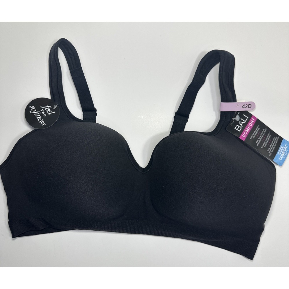 Bali Women's Comfort Revolution Wire Free Support Bra Black 42D DF3463 NEW